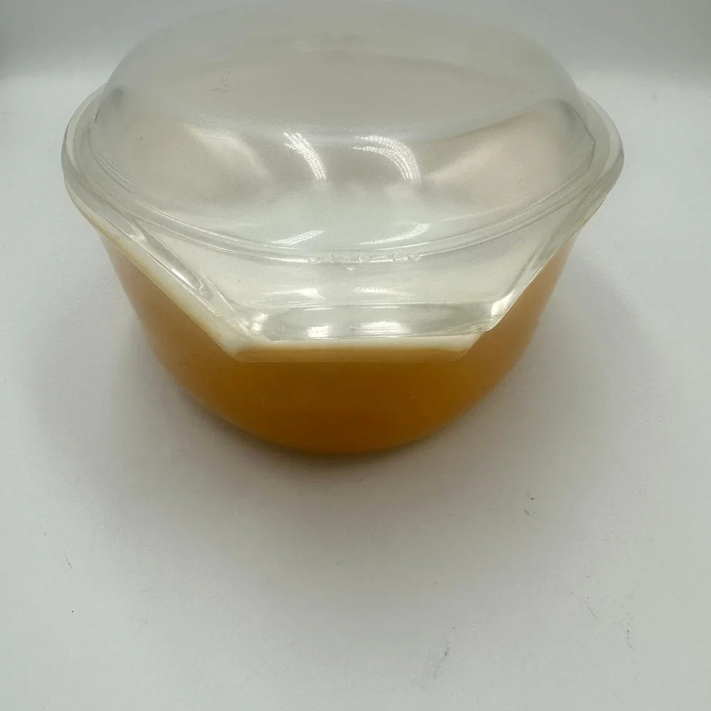 VTG MCM Pyrex Casserole Dish 1.5qt Gold Butterfly Gold 043 Oval Baking Dish Lid